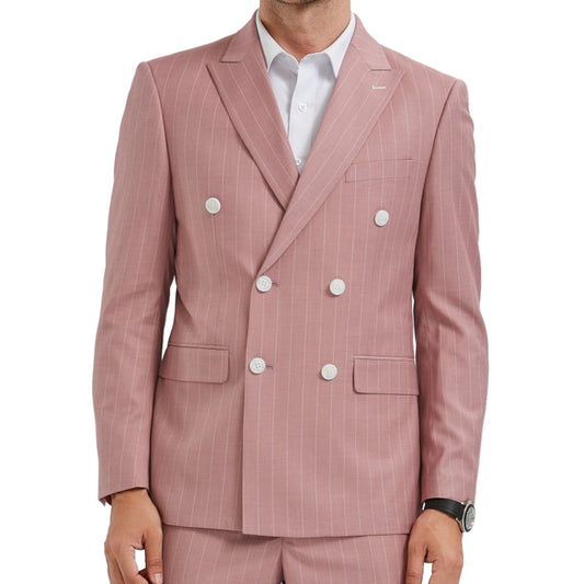 Elegant KCT Menswear Vintage Rose Pinstripe Double-Breasted Suit perfect for formal and professional settings