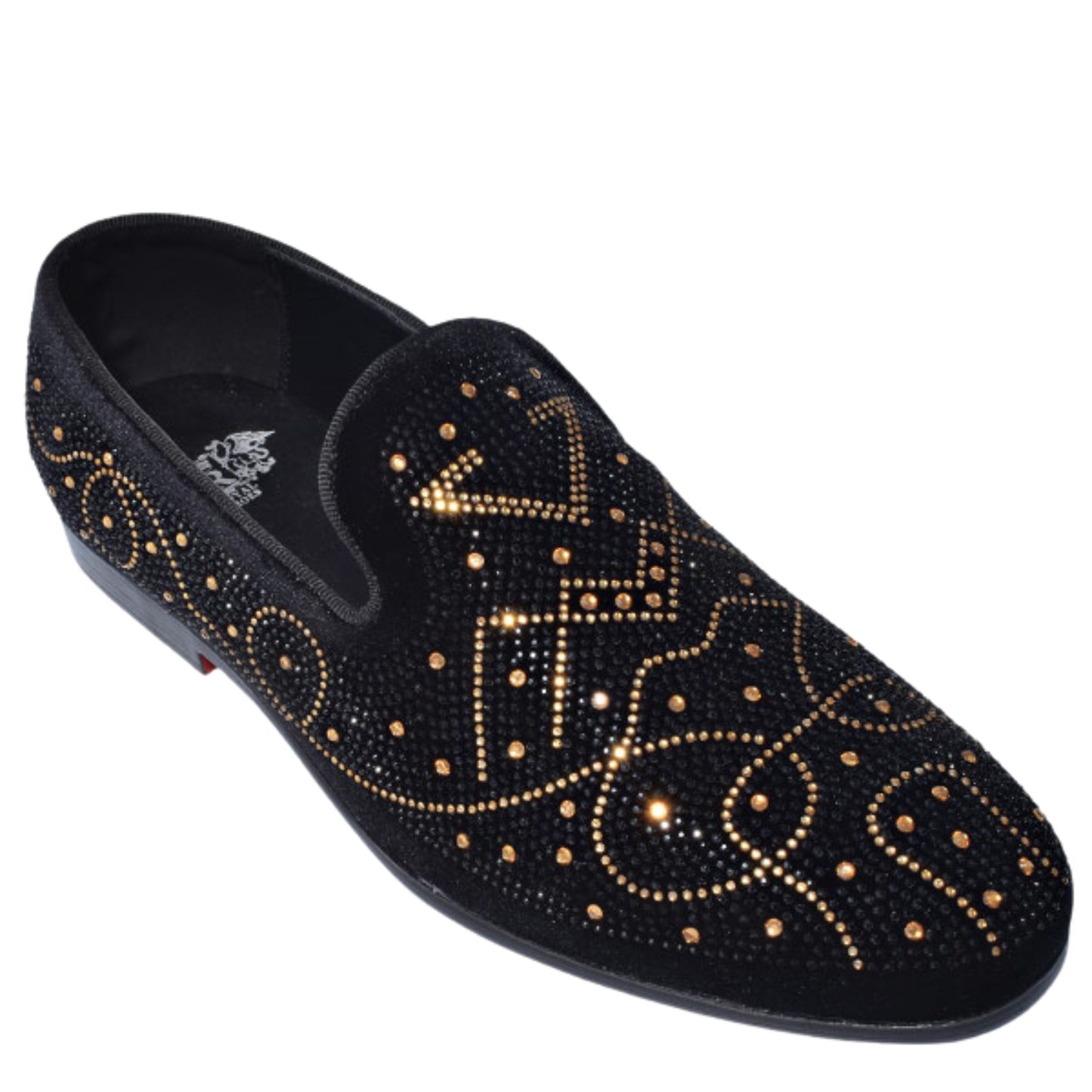 Black & Gold Rhinestone Prom Loafers | Luxury Slip-On Dress Shoe