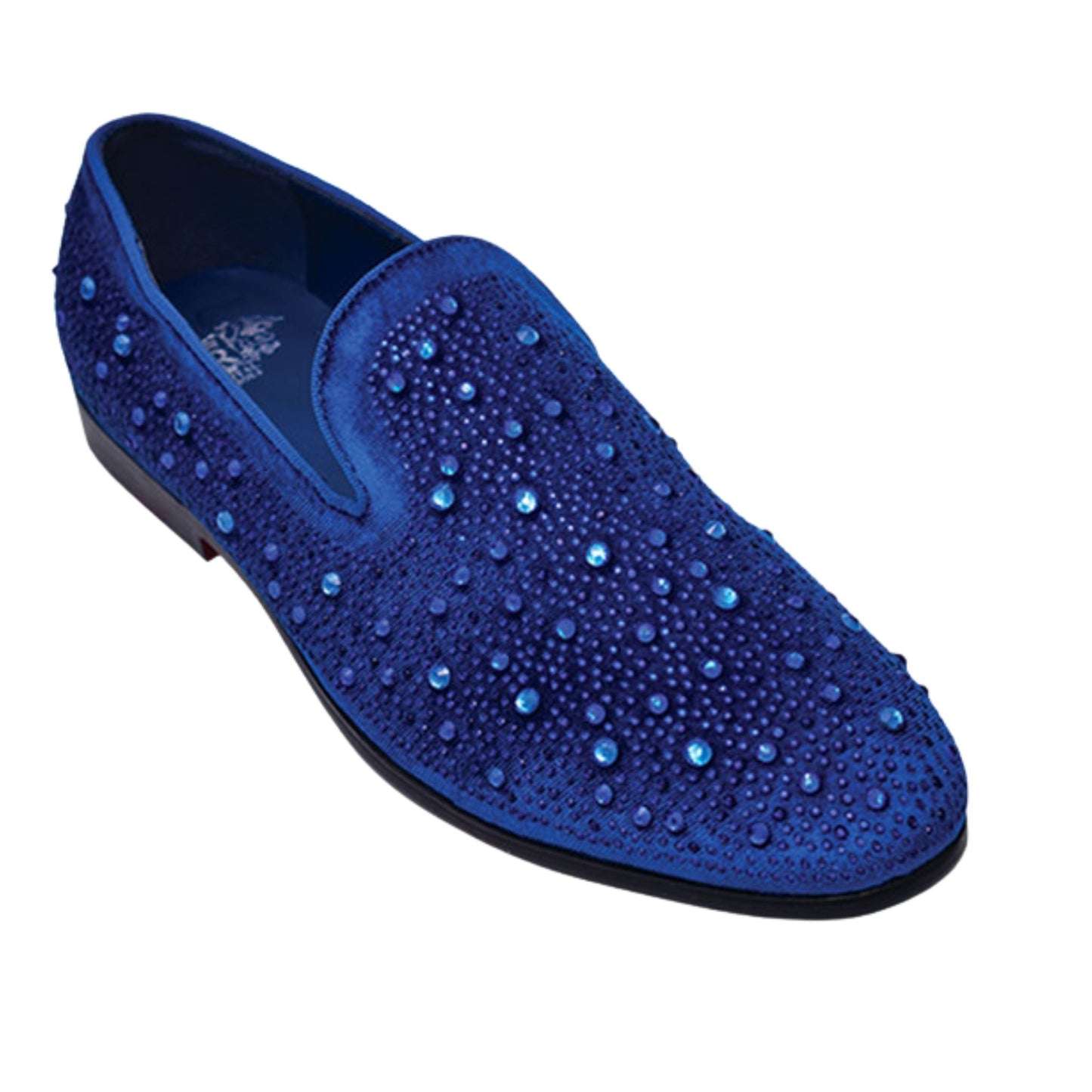 Royal Blue Velvet Rhinestone Prom Loafers | Bold Slip-On Dress Shoes