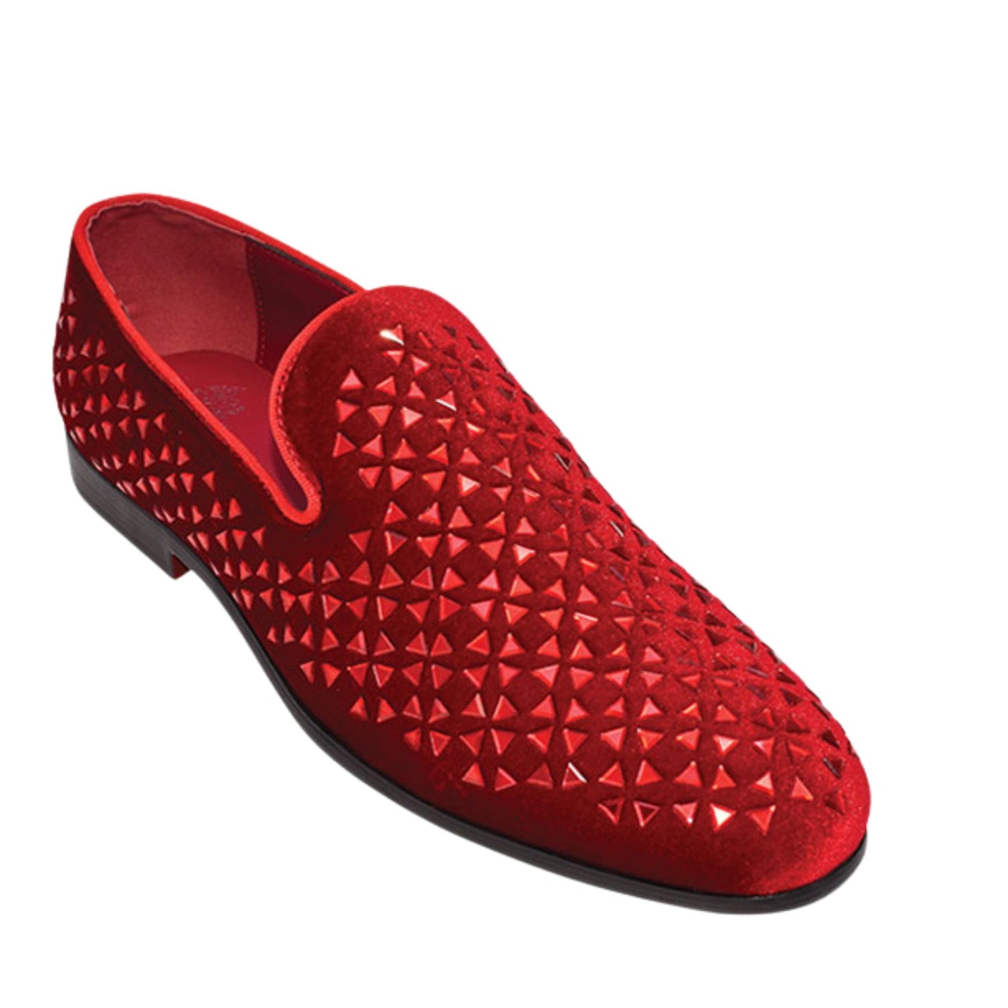 Red Velvet Studded Prom Loafers | Bold Slip-On Dress Shoes