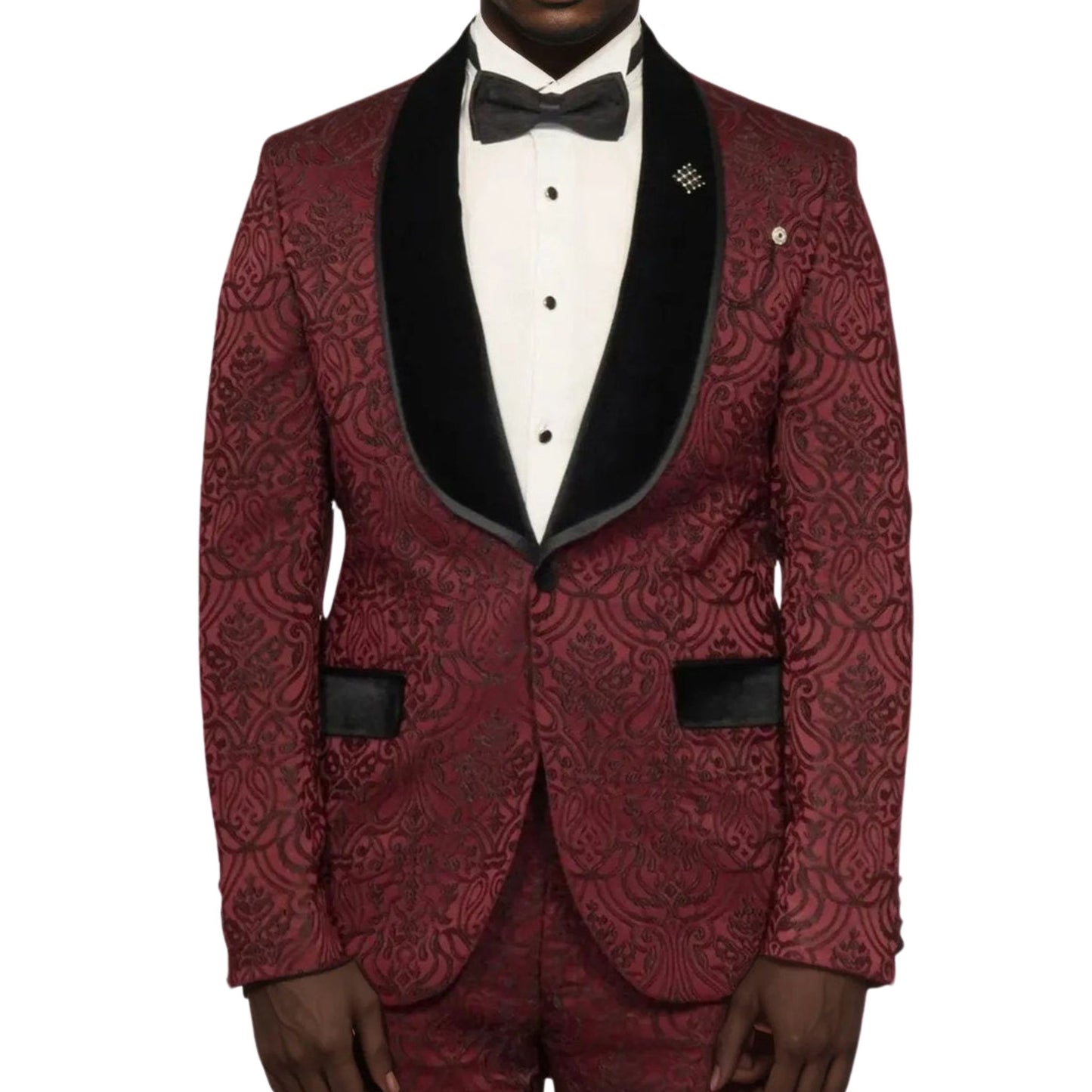 Burgundy Patterned Prom Tuxedo Made in Europe – Luxury Slim Fit Style
