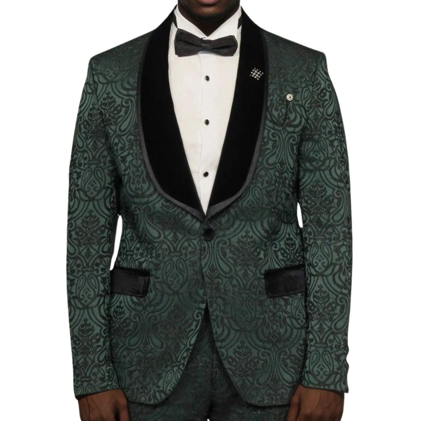 Emerald Green Patterned Prom Tuxedo Made in Europe – Luxury Formalwear