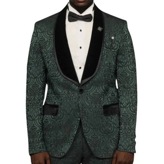 Emerald Green Patterned Prom Tuxedo Made in Europe – Luxury Formalwear