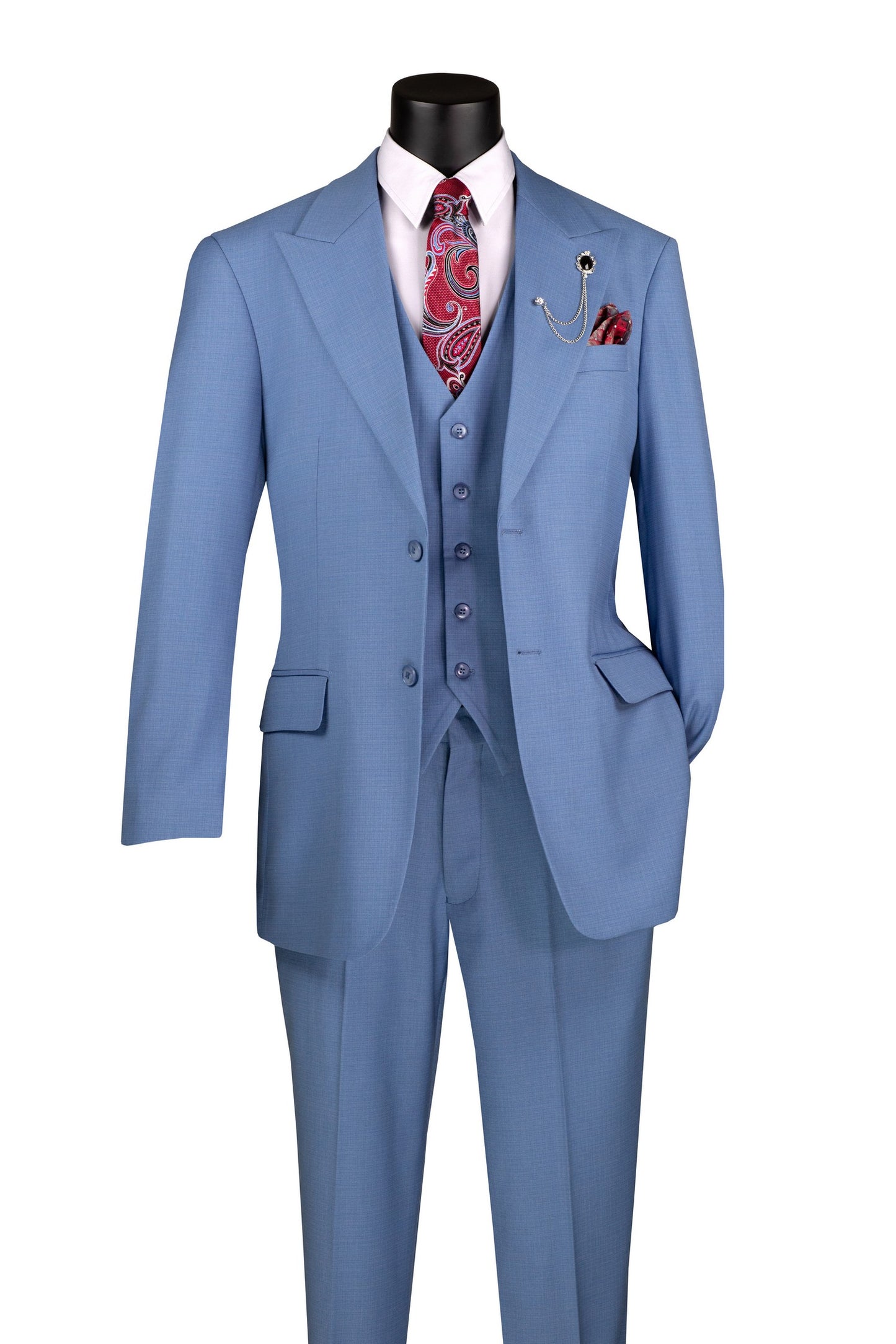 Full view of the Dusty Blue Suit with stylish vest, matching accessories, and tailored fit for an elegant, timeless look.