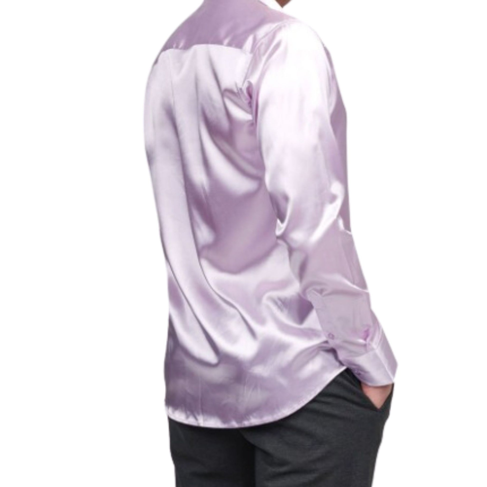 Chic KCT Menswear lavender satin dress shirt, ideal for formal events.