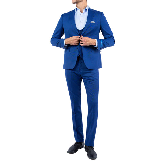 Men's Slim-Fit Royal Blue Two-Piece Suit with Vest
