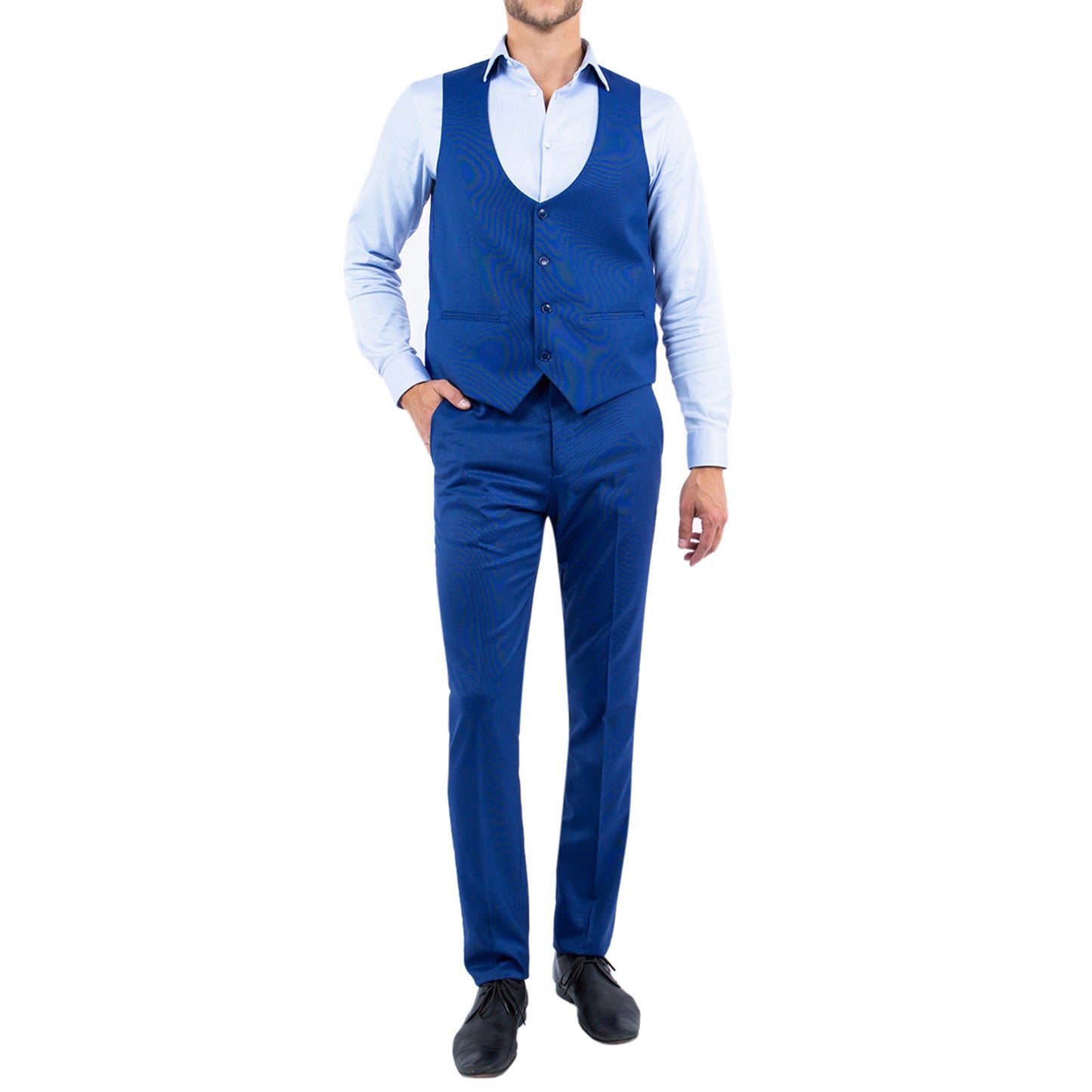 Men's Slim-Fit Royal Blue Two-Piece Suit with Vest