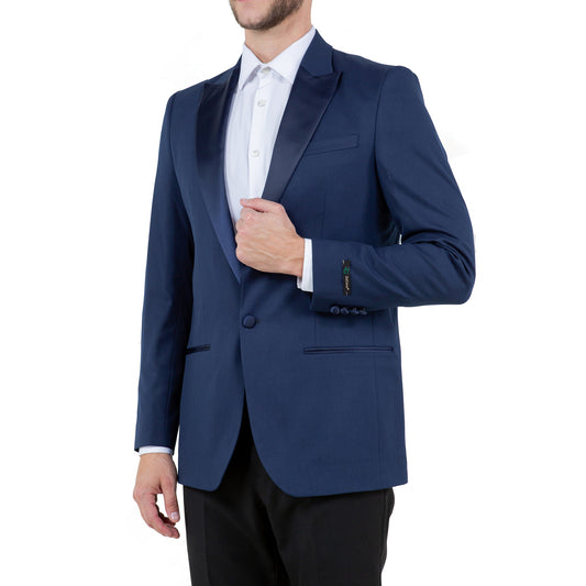 Men's Slim-Fit Navy Blue Tuxedo with Satin Shawl Lapel