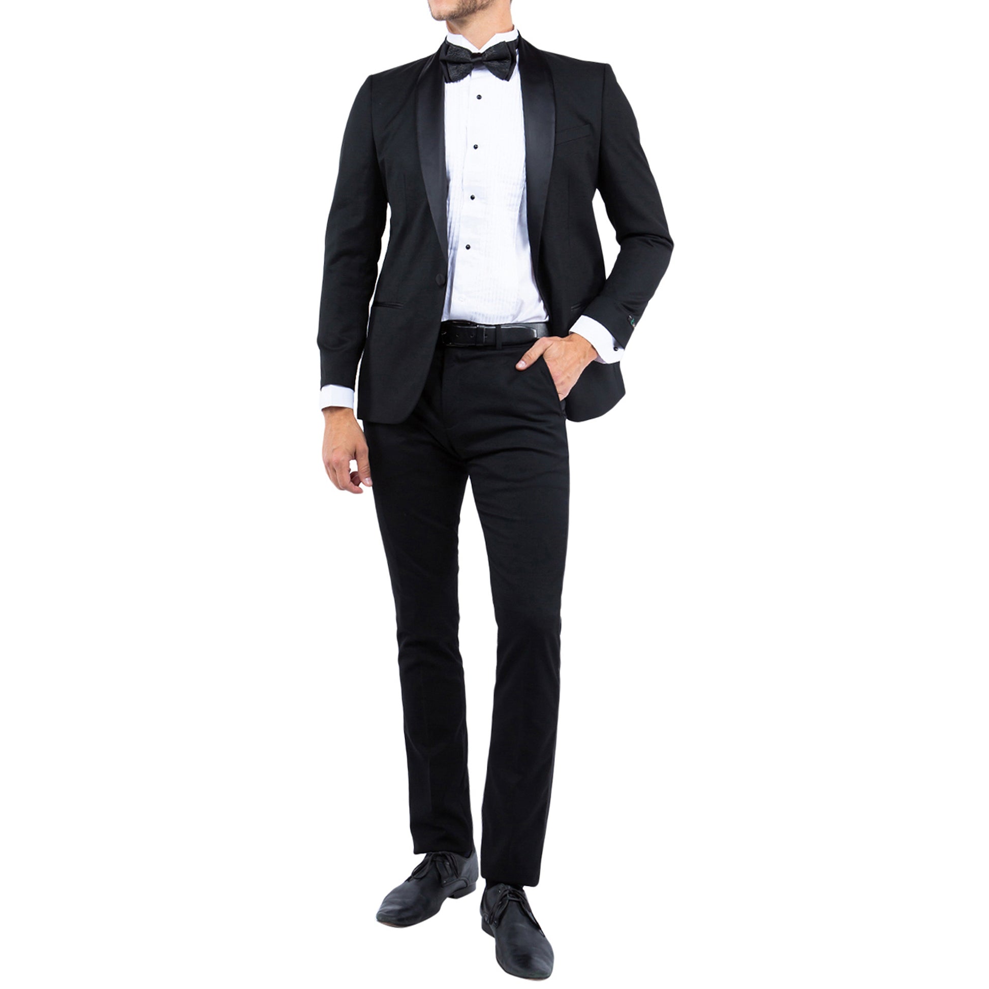 Men's Slim-Fit Black Tuxedo with Satin Shawl Lapel