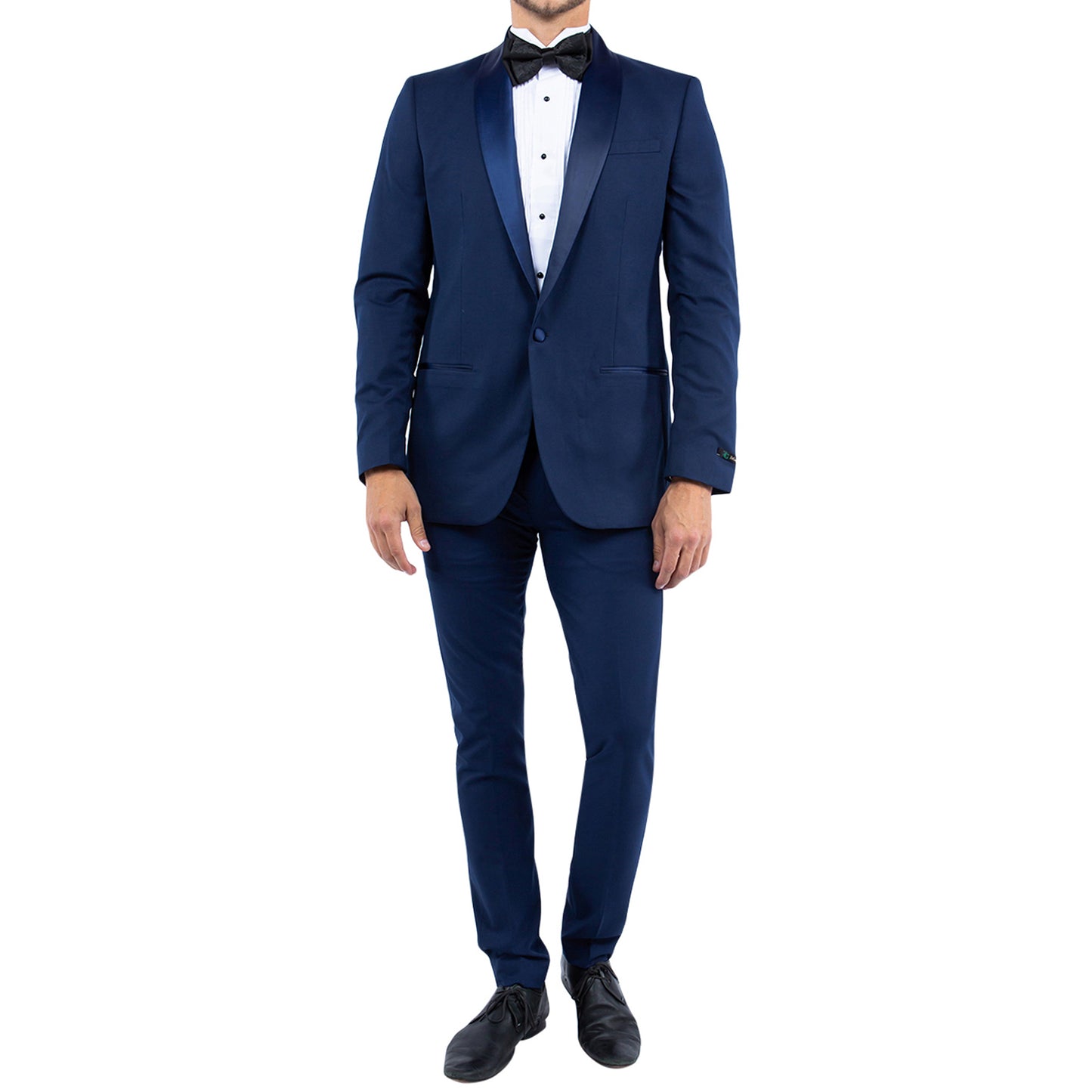 Men's Slim-Fit Navy Blue Tuxedo with Satin Shawl Lapel