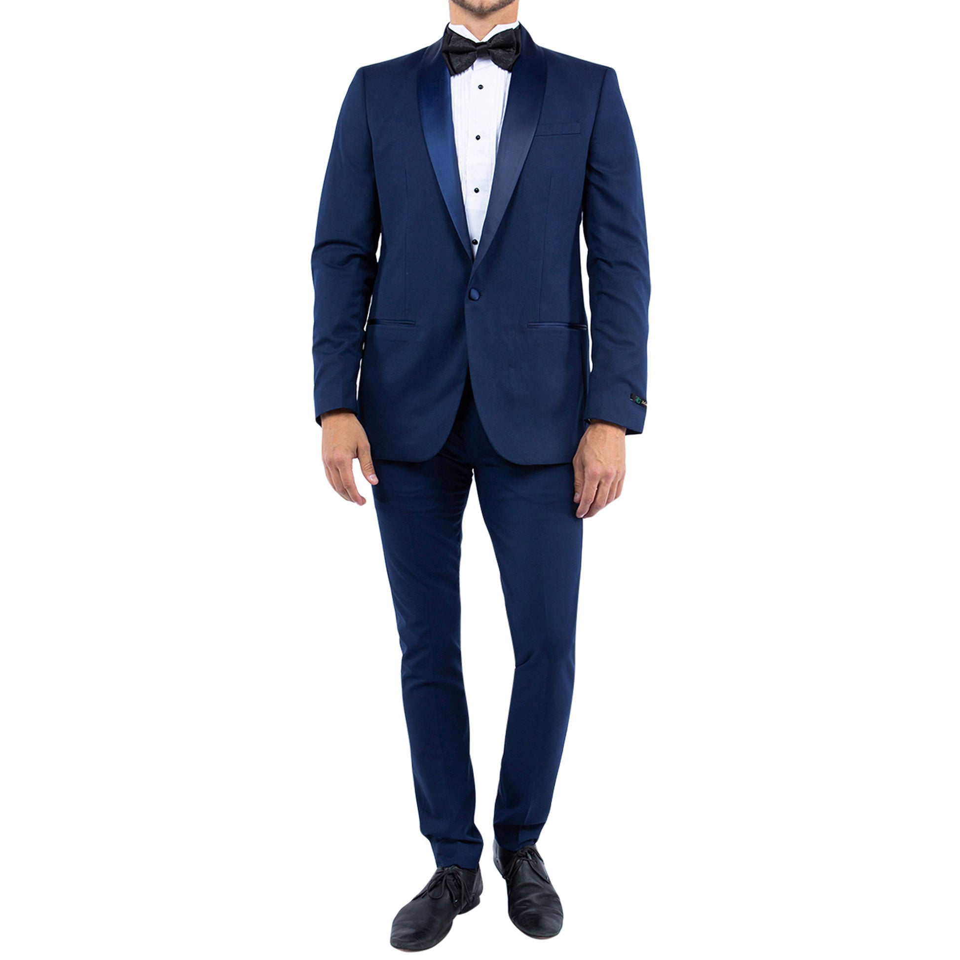 Men's Slim-Fit Navy Blue Tuxedo with Satin Shawl Lapel