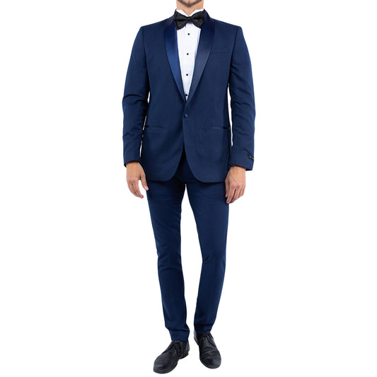 Men's Slim-Fit Navy Blue Tuxedo with Satin Shawl Lapel