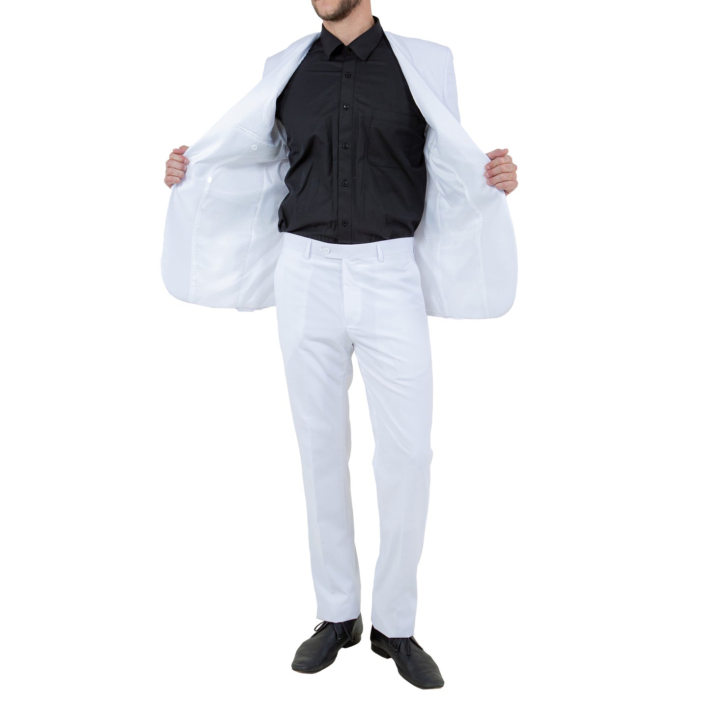 Men's Slim-Fit White Tuxedo with Black Satin Shawl Lapel