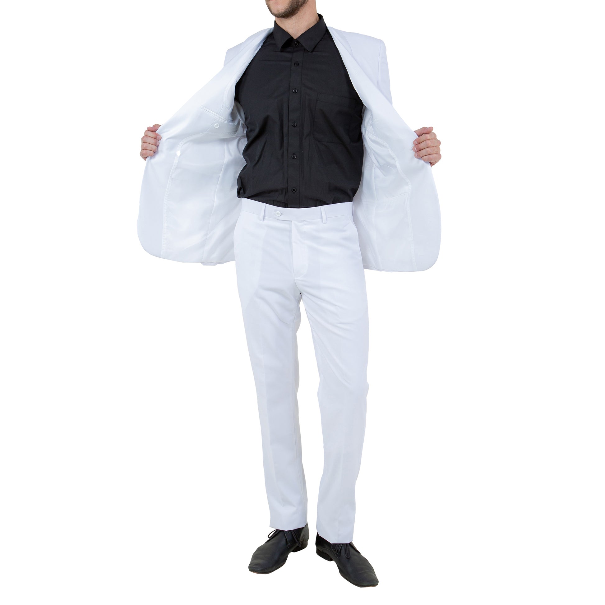 Men's Slim-Fit White Tuxedo with Black Satin Shawl Lapel