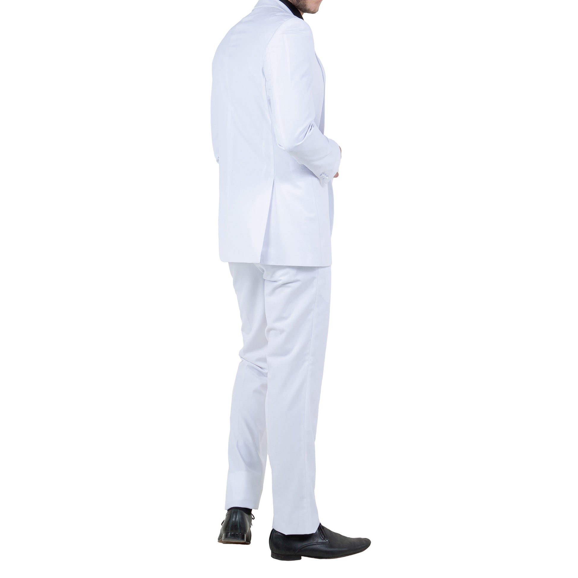 Men's Slim-Fit White Tuxedo with Black Satin Shawl Lapel
