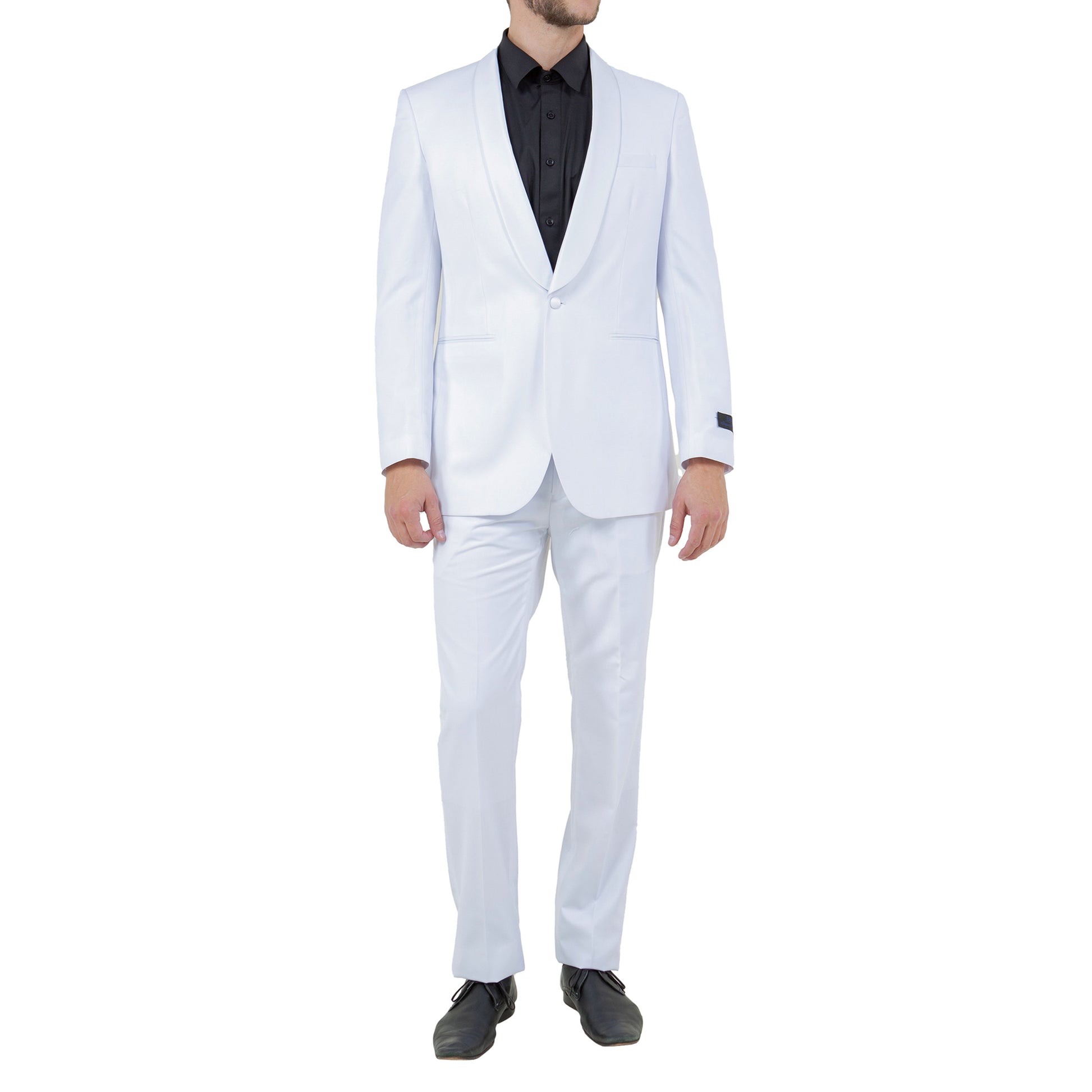 Men's Slim-Fit White Tuxedo with Black Satin Shawl Lapel