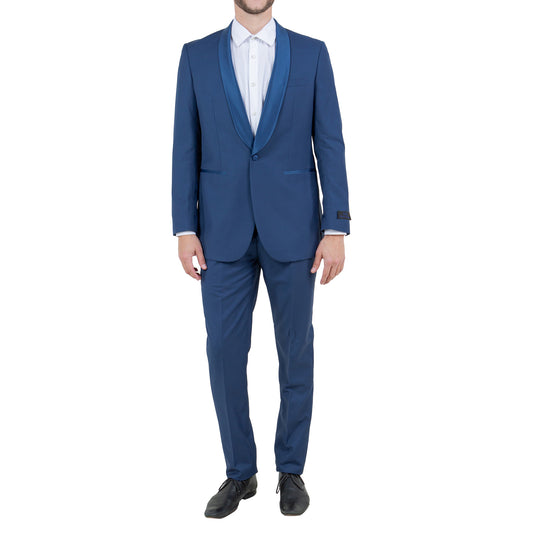 Men's Slim-Fit Royal Blue Tuxedo with Satin Shawl Lapel