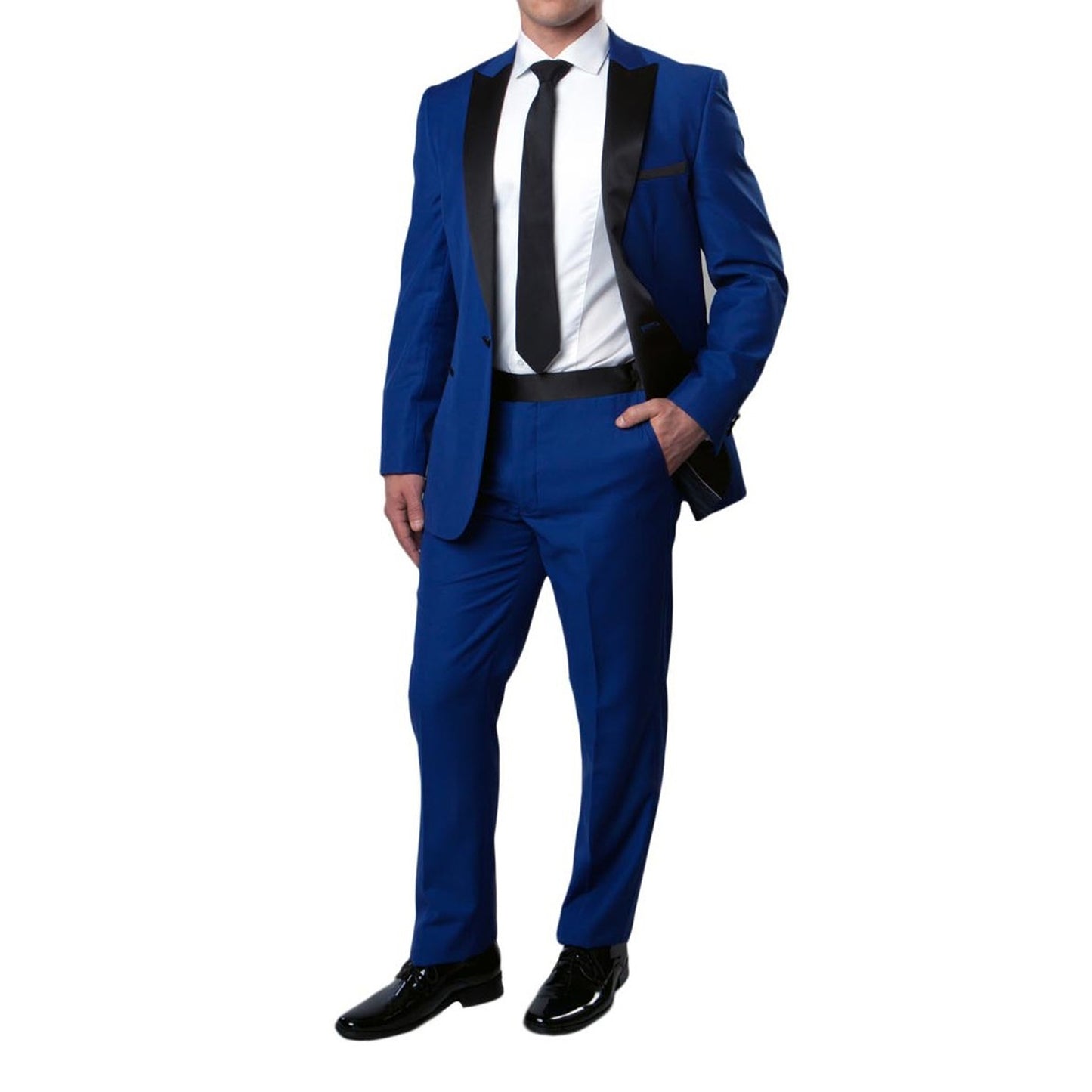 Men's Slim-Fit Royal Blue Tuxedo with Black Satin Lapel