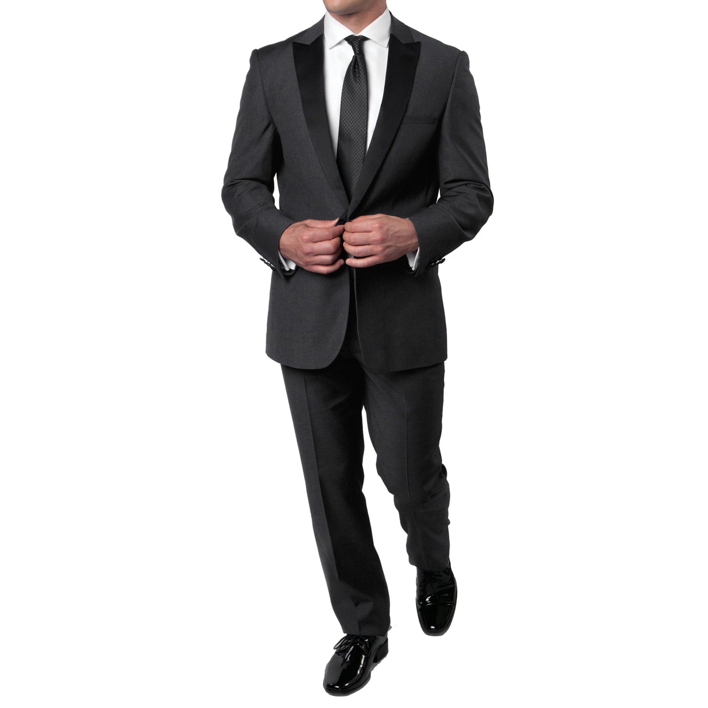Men's Slim-Fit Charcoal Grey Tuxedo with Black Satin Lapel
