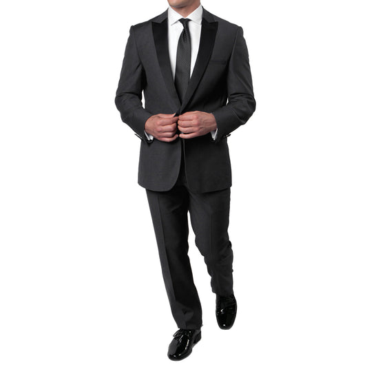 Men's Slim-Fit Charcoal Grey Tuxedo with Black Satin Lapel
