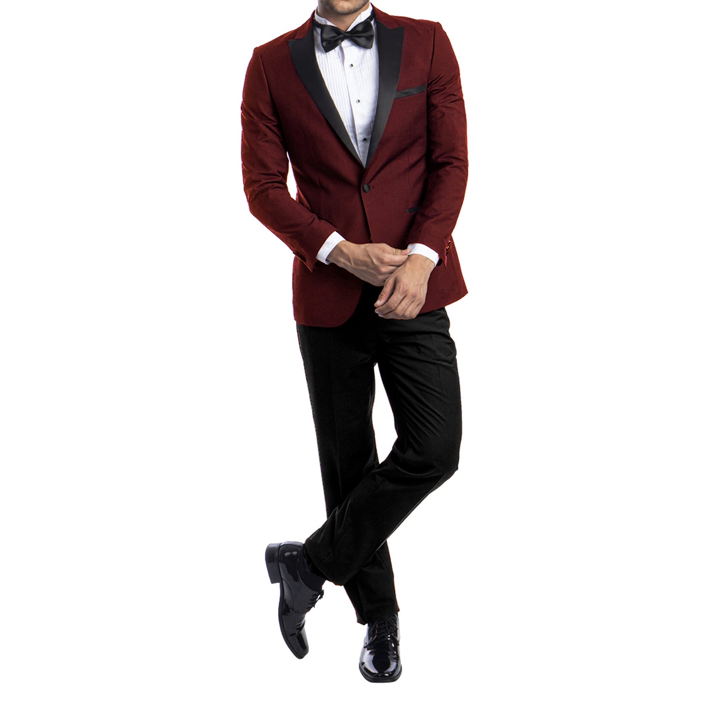 Men's Slim-Fit Burgundy Tuxedo Jacket with Black Satin Lapel