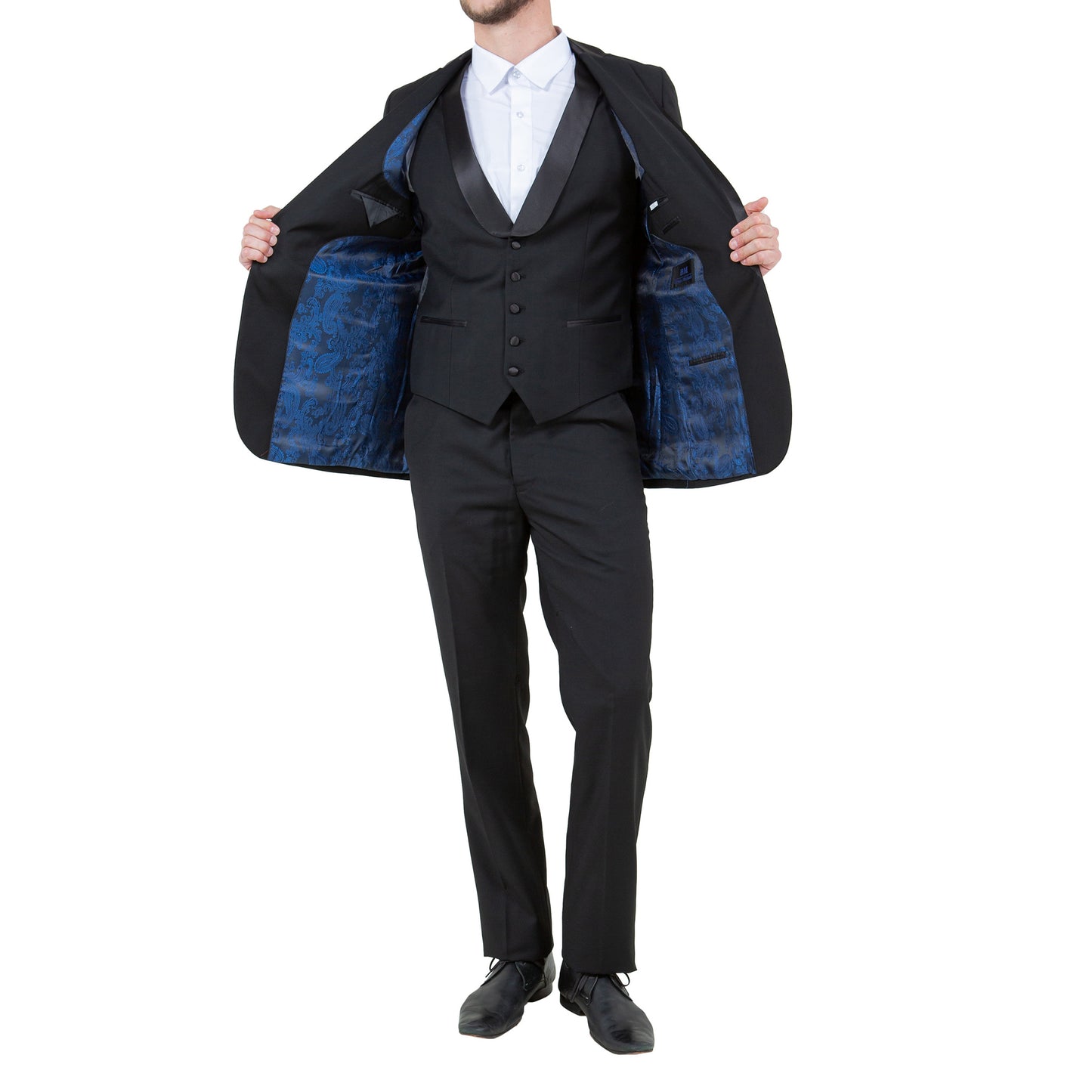 Men's Classic Slim-Fit Black Three-Piece Tuxedo with Satin Lapel