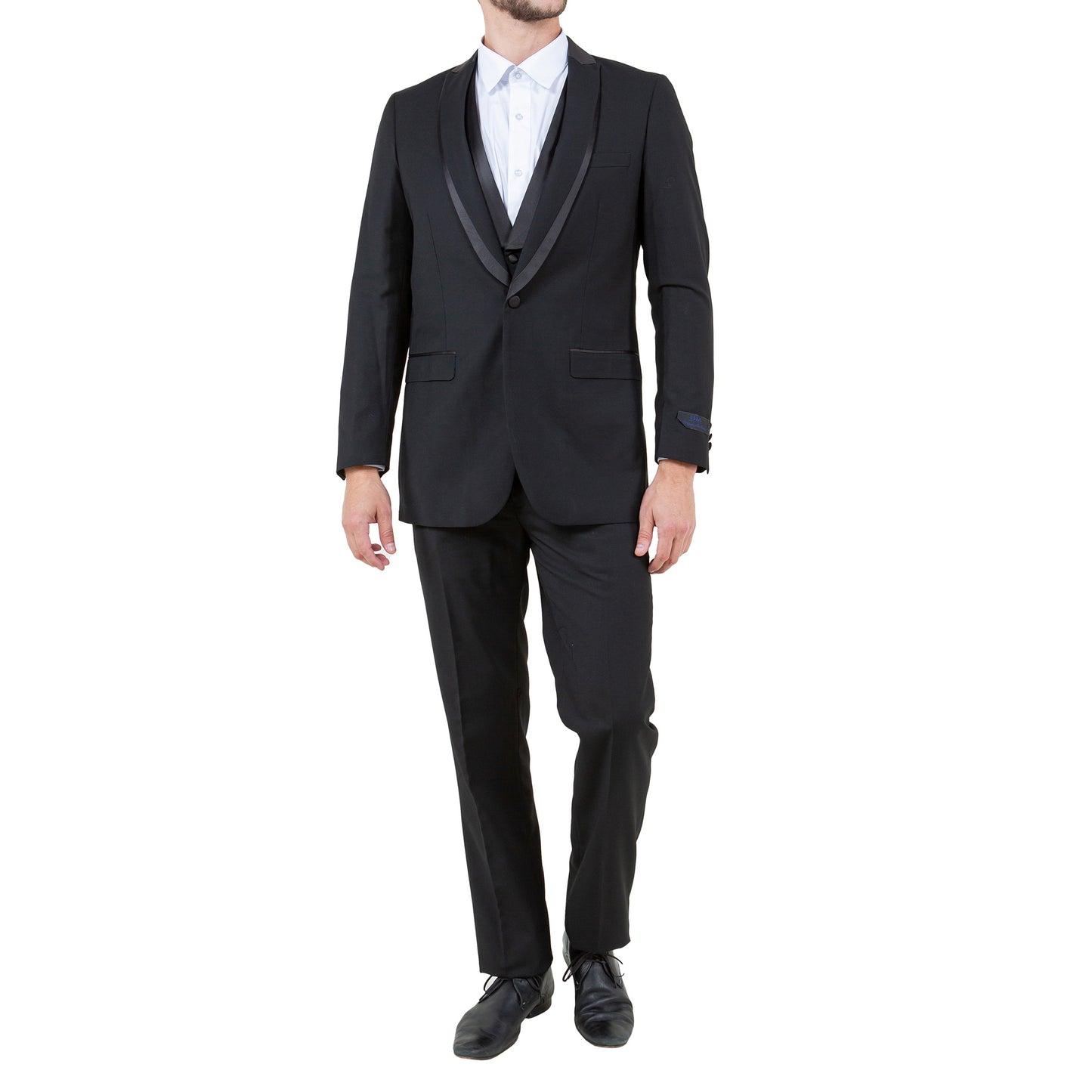Men's Classic Slim-Fit Black Three-Piece Tuxedo with Satin Lapel