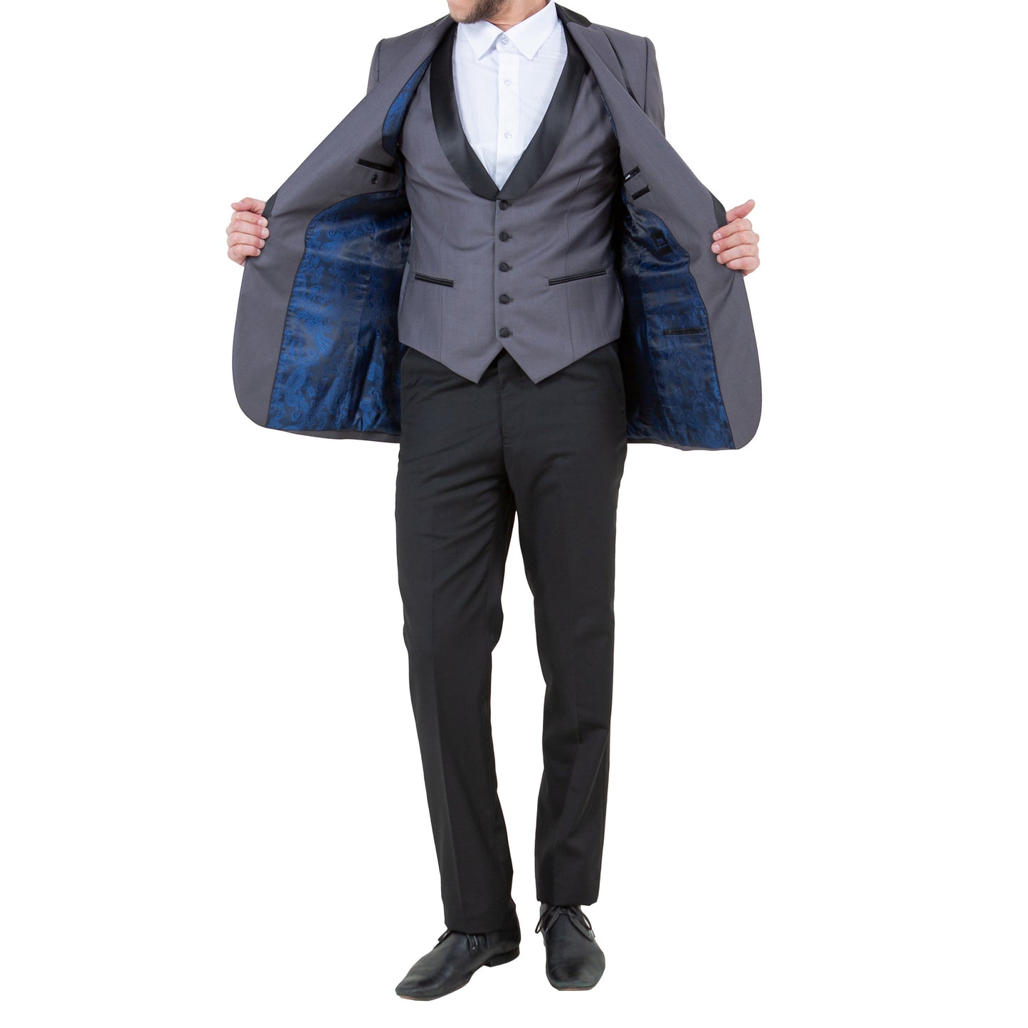 Men's Slim-Fit Two-Tone Grey Tuxedo with Satin Lapel