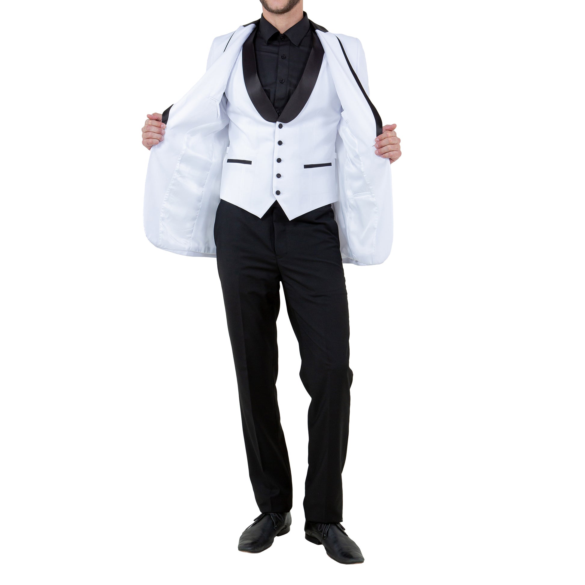Men's Slim-Fit White and Black Tuxedo with Satin Lapel