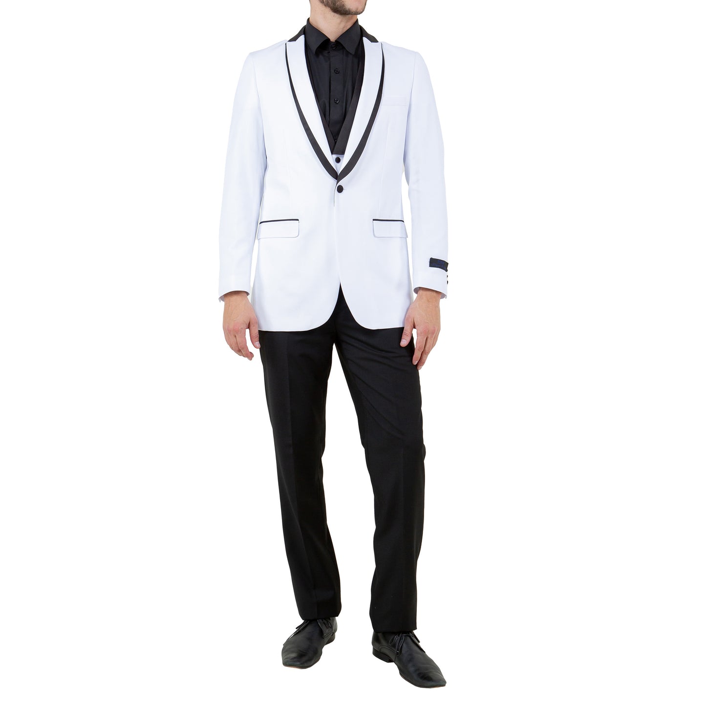 Men's Slim-Fit White and Black Tuxedo with Satin Lapel