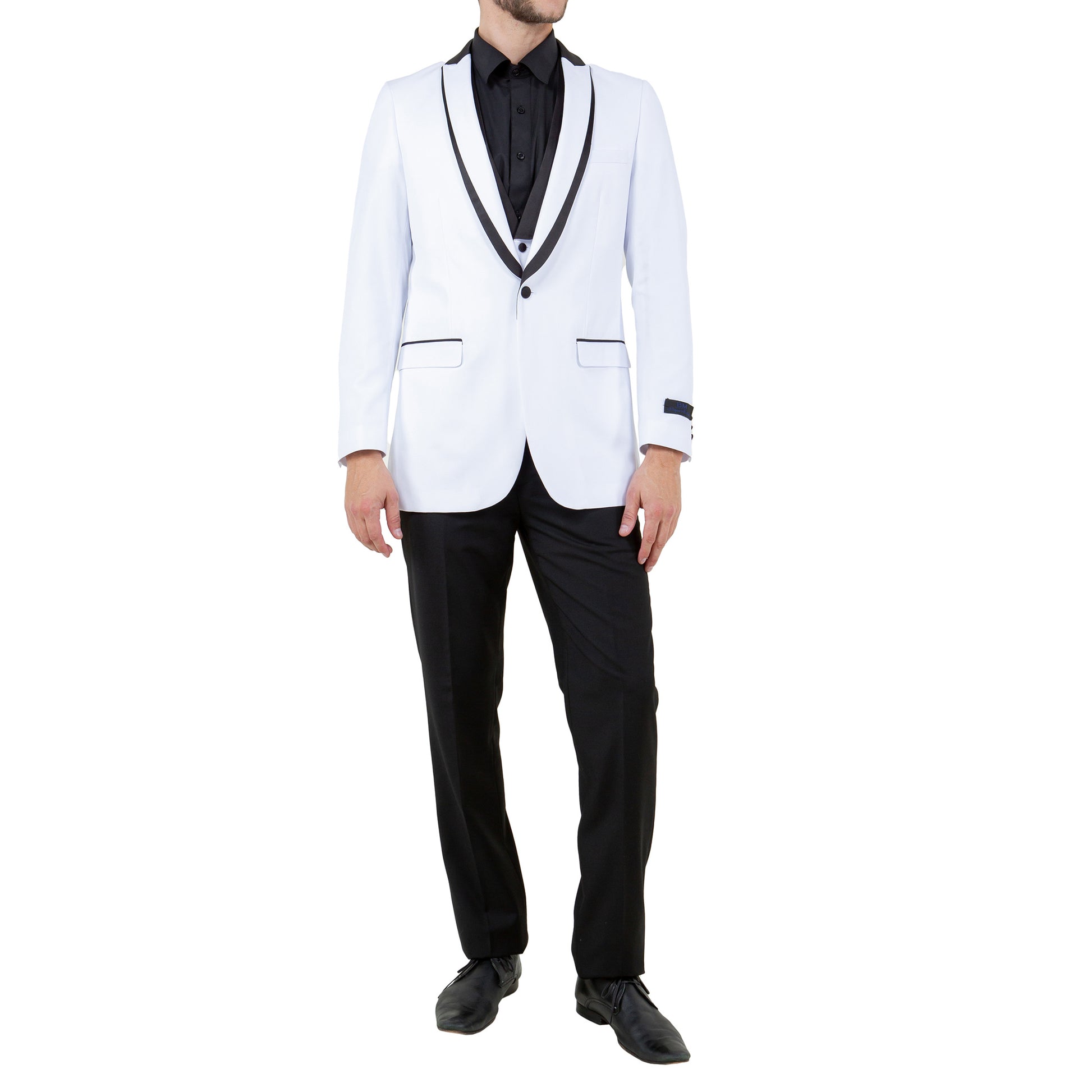 Men's Slim-Fit White and Black Tuxedo with Satin Lapel