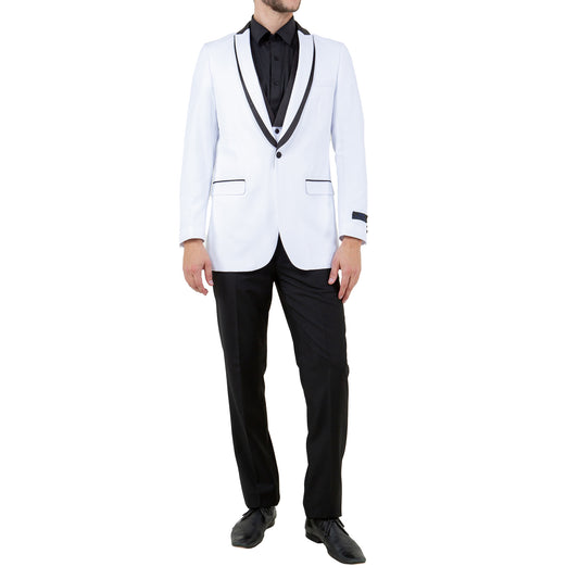 Men's Slim-Fit White and Black Tuxedo with Satin Lapel