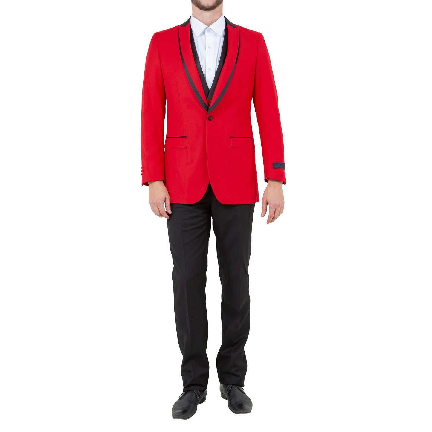 Men's Slim-Fit Red Tuxedo with Black Satin Lapel and Matching Vest