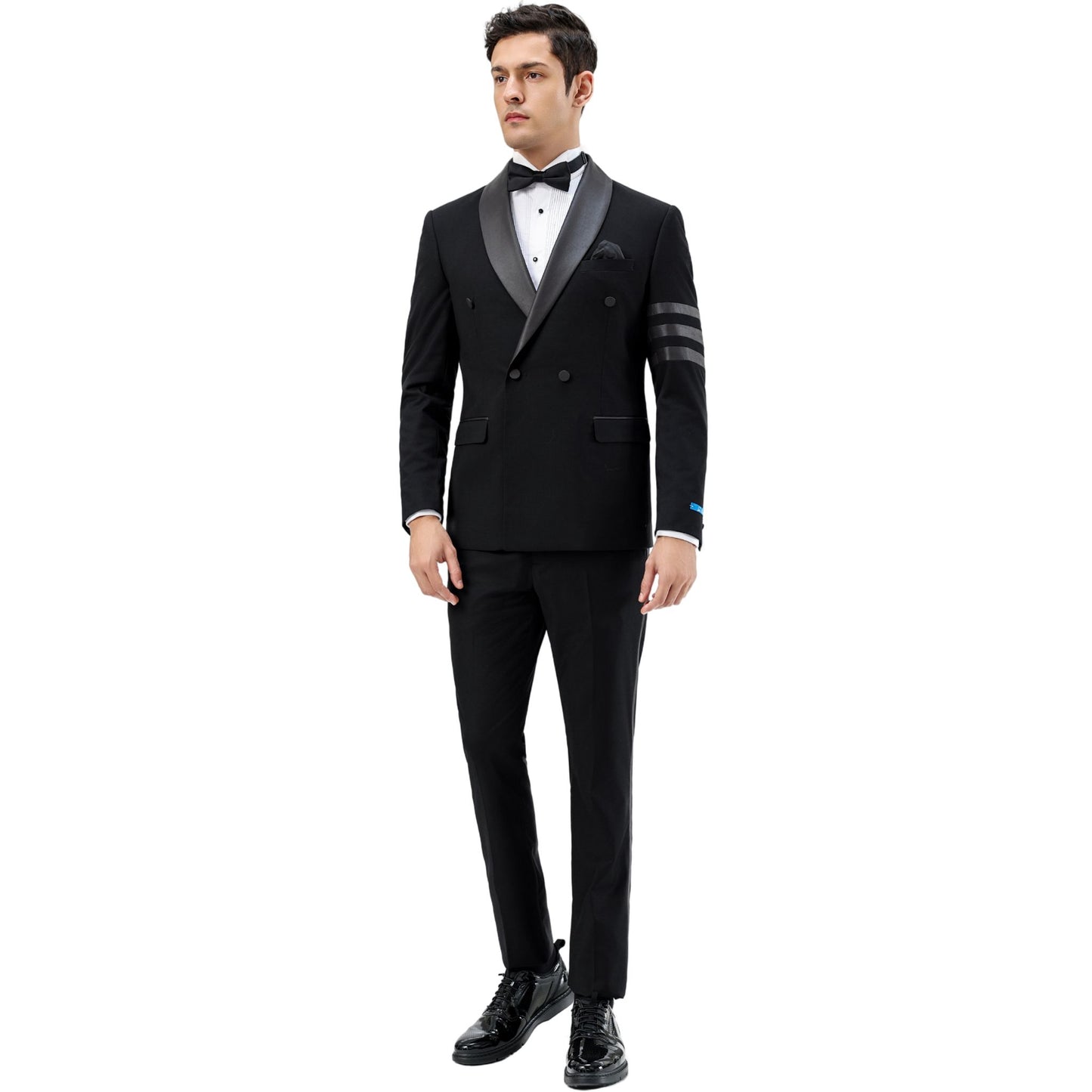 Modern Black Tuxedo for Men – Satin Lapel Double-Breasted Prom Suit