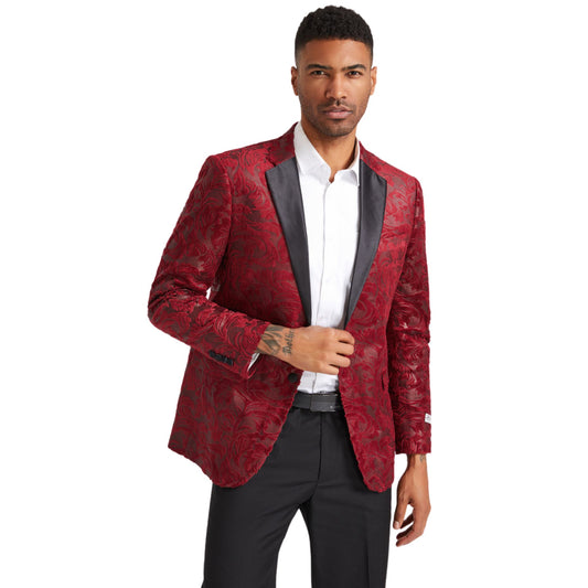 Red Floral Prom Tuxedo Blazer with Black Satin Lapel