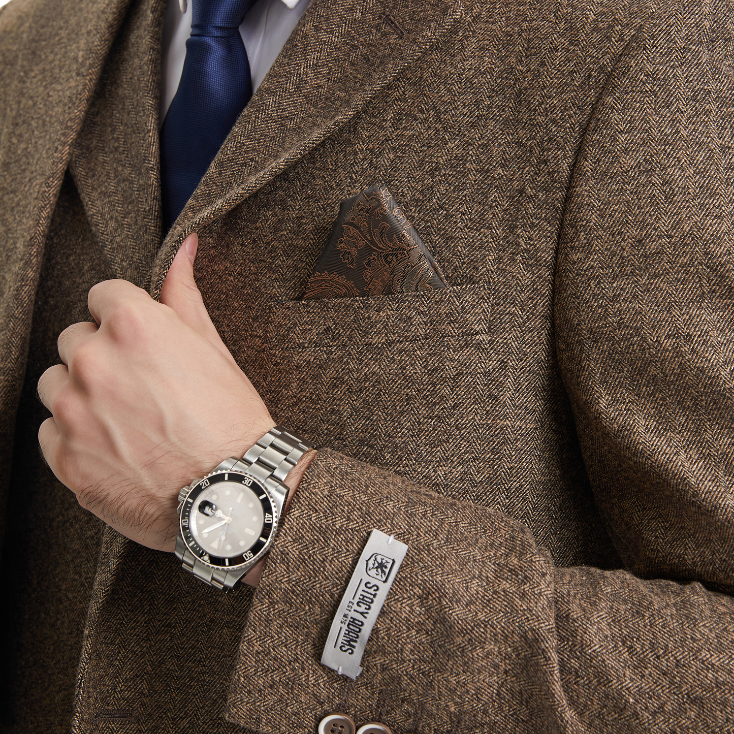 Men's Slim-Fit Brown Tweed Three-Piece Suit