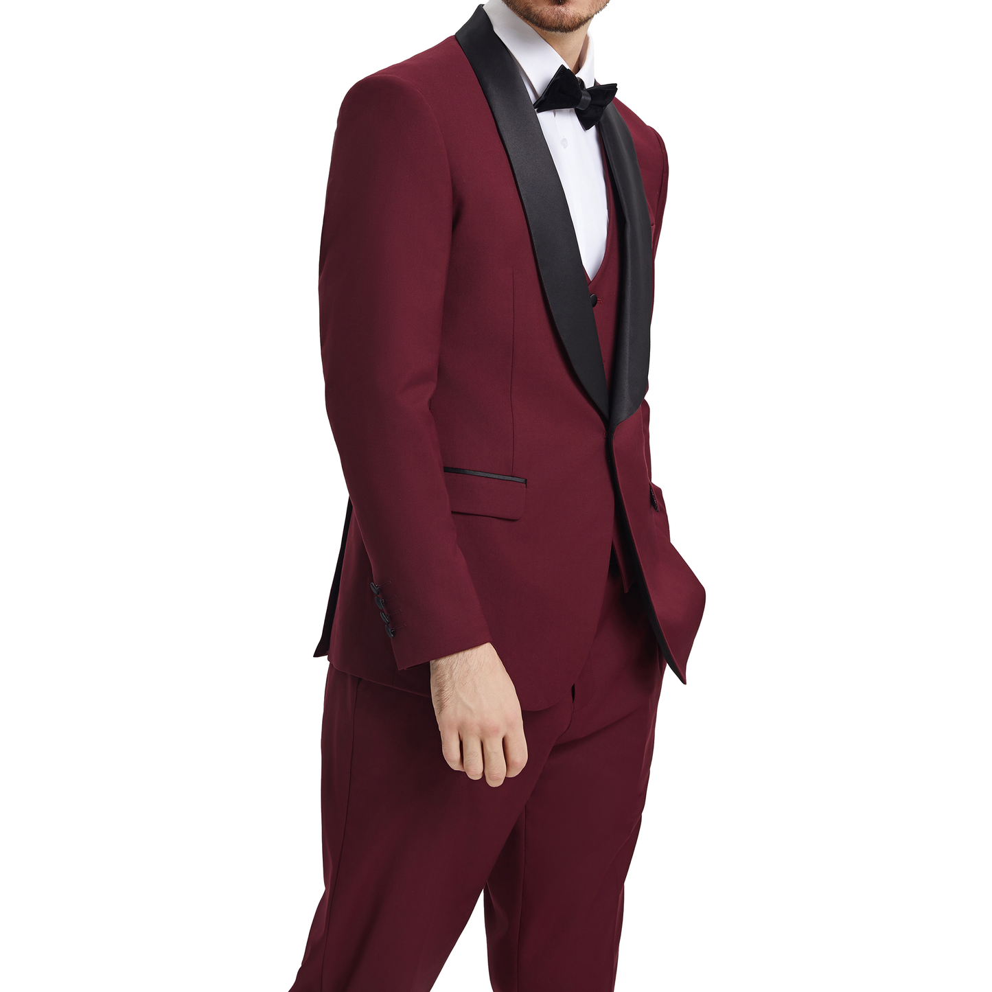 Men's Slim-Fit Burgundy Three-Piece Suit