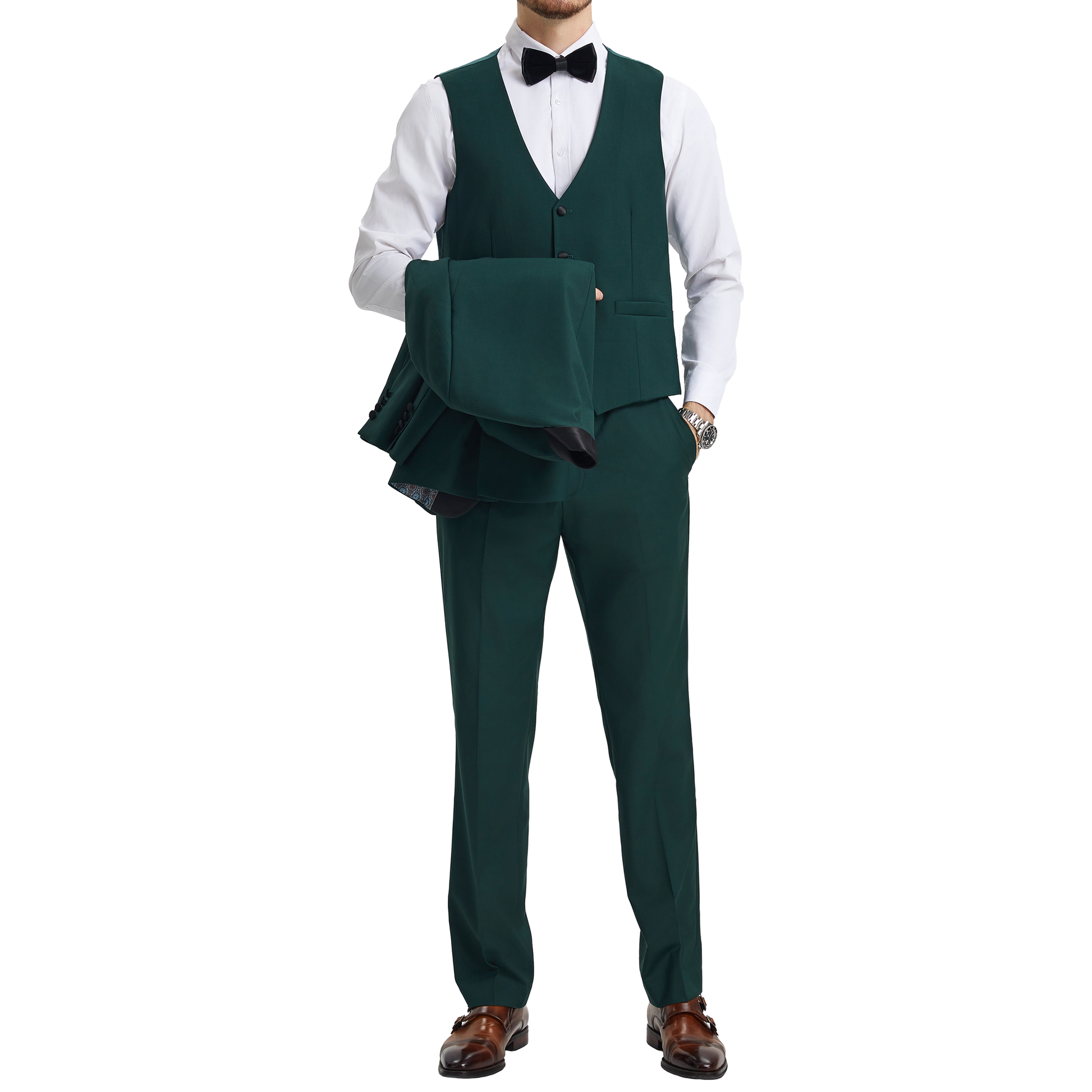 Men's Slim-Fit Emerald Green Tuxedo with Black Satin Lapel