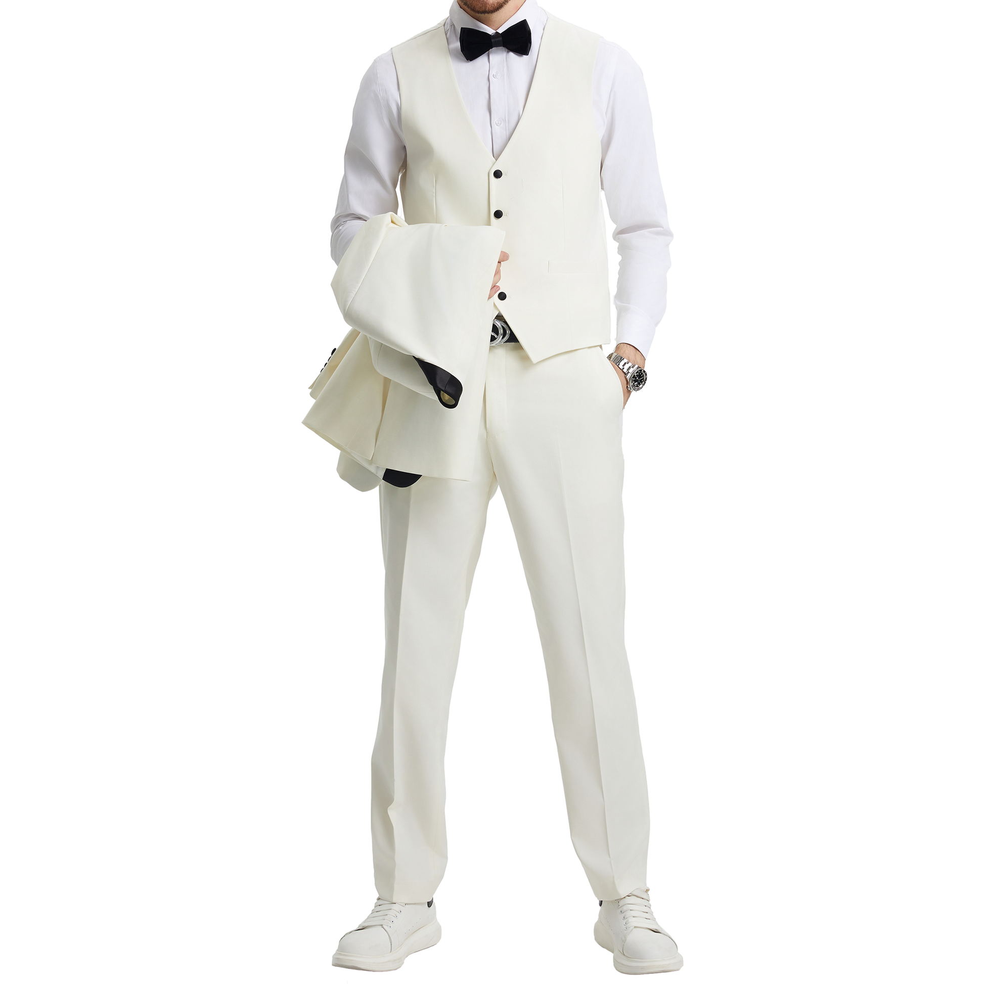 Men's Slim-Fit Ivory White Three-Piece Suit