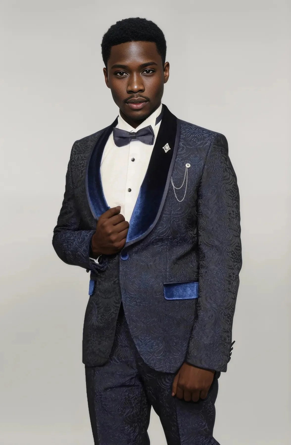Navy Blue European Prom Tuxedo with Velvet Shawl Lapel – 2025 Edition