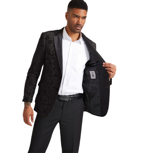 Slim Fit Black Jacquard Tuxedo Blazer for Prom 2025 – KCT Menswear