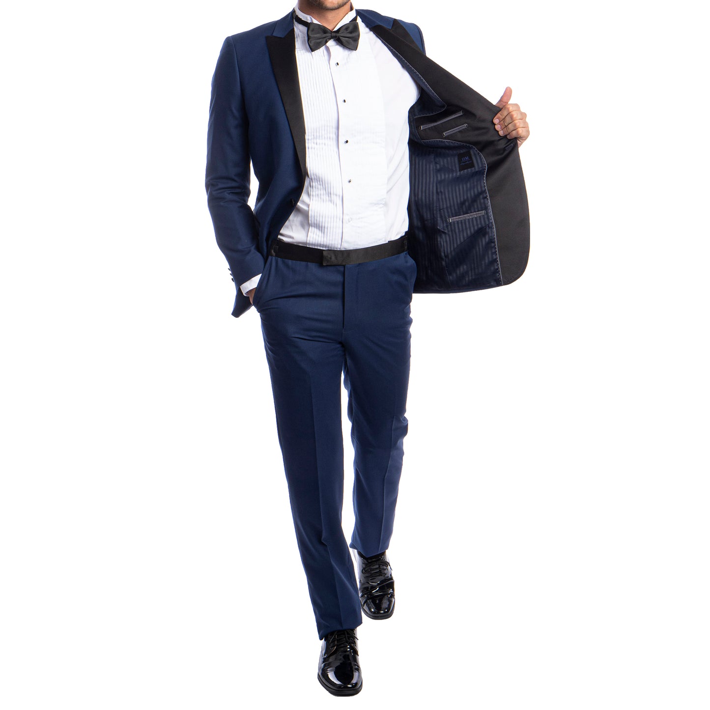 Men's Slim-Fit Navy Blue Tuxedo with Black Satin Lapel