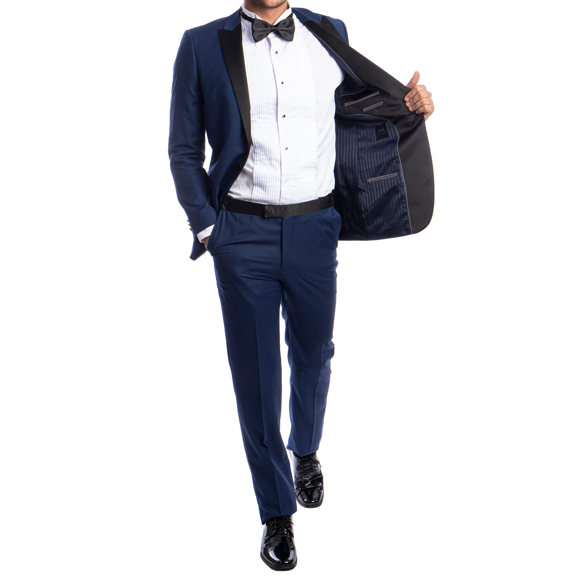Men's Slim-Fit Navy Blue Tuxedo with Black Satin Lapel