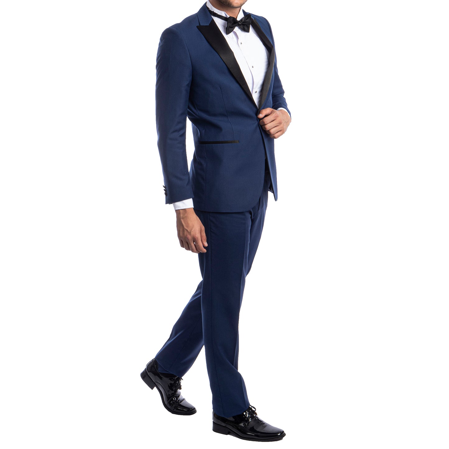 Men's Slim-Fit Navy Blue Tuxedo with Black Satin Lapel