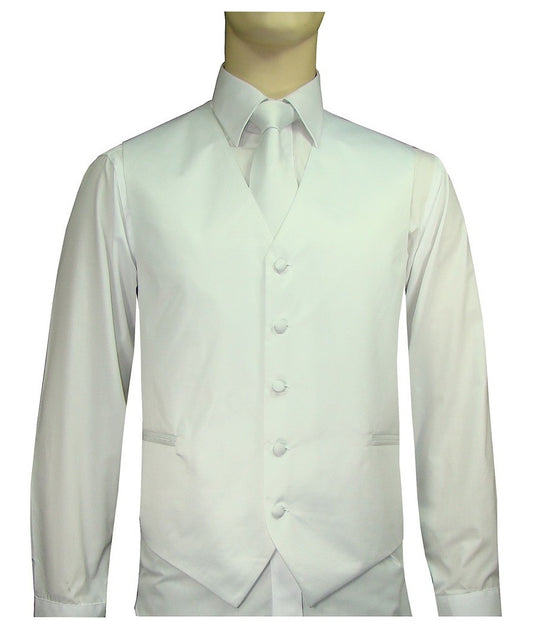 KCT Menswear White Vest and Tie Set, formal vest and tie set, groom and groomsmen vest and tie set, solid color vest and tie set, formal wear vest and tie set, special occasion vest and tie set