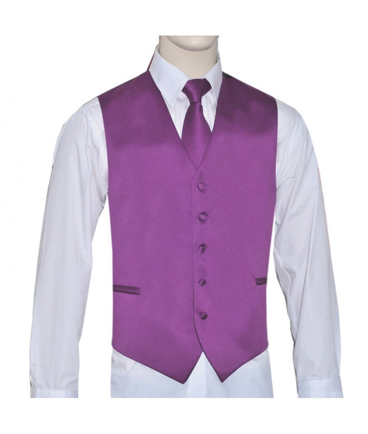 KCT Menswear Magenta Vest and Tie Set, formal vest and tie set, groom and groomsmen vest and tie set, solid color vest and tie set, formal wear vest and tie set, special occasion vest and tie set.