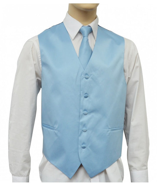 KCT Menswear Powder Blue Vest and Tie Set, formal vest and tie set, groom and groomsmen vest and tie set, solid color vest and tie set, formal wear vest and tie set, special occasion vest and tie set