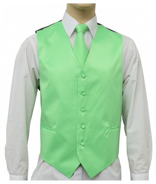 KCT Menswear Lettuce Green Vest and Tie Set, formal vest and tie set, groom and groomsmen vest and tie set, solid color vest and tie set, formal wear vest and tie set, special occasion vest and tie set