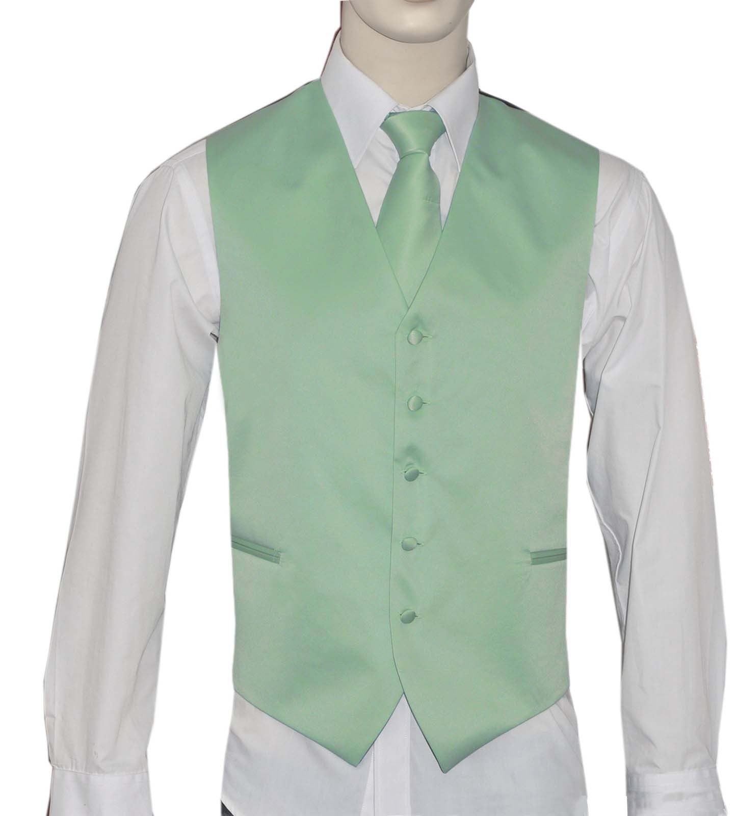 KCT Menswear Mint Green Vest and Tie Set, formal vest and tie set, groom and groomsmen vest and tie set, solid color vest and tie set, formal wear vest and tie set, special occasion vest and tie set.