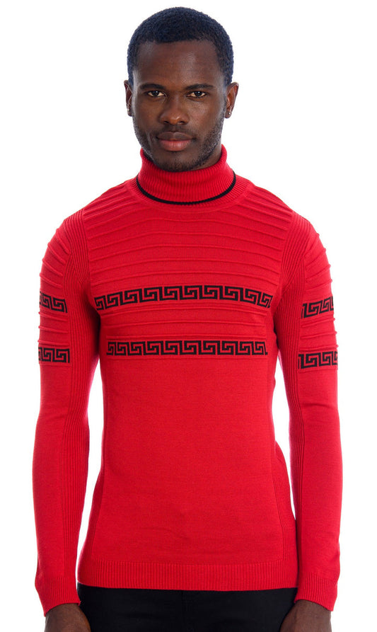 Red Turtleneck With Black Design